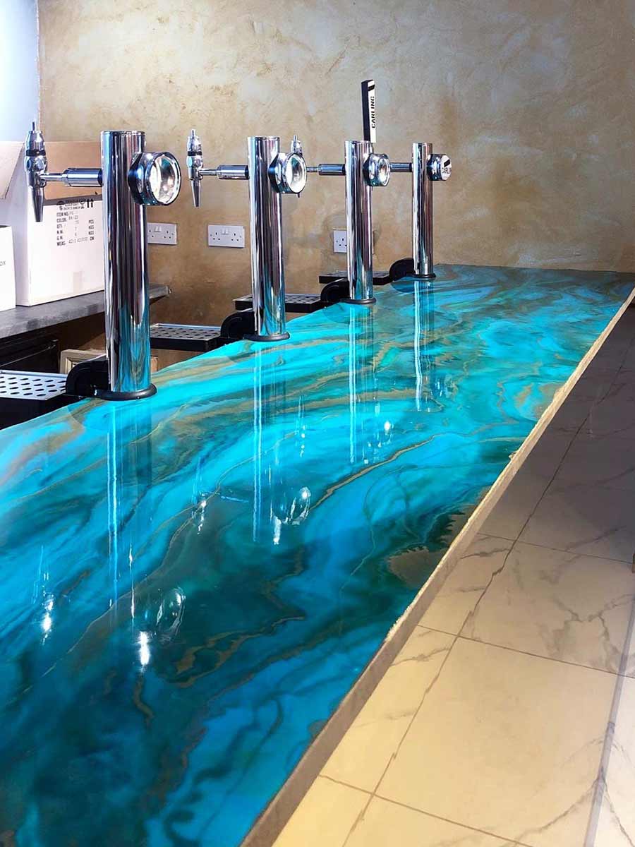 Metallic epoxy countertop example - for use in a bar