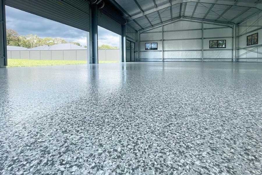 Resin flake flooring at a warehouse in Hertfordshire